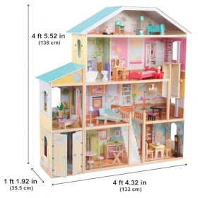 KidKraft Grande Maison de Poupée en Bois Majestic incluant Accessoires et mobilier avec Un Chat, Garage et élévateur pour pou