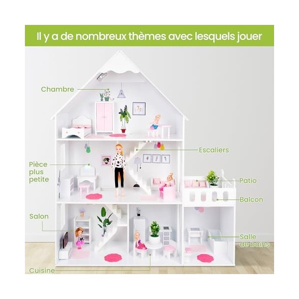 Green series Grande Maison Poupee Bois - de poupée Barbie, Version avec Accents Roses, avec 57 Accessoires, Maison de Poupee 
