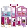Barbie Mobilier Grande Maison de poupée de Luxe à 2 étages et 4 pièces dont cuisine, chambre, salle de bain et accessoires, j