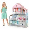 COSTWAY Maison de Poupées en Bois avec 8 Meubles 3 Étages et 6 Pièces Salle de Jeux Jouets pour Enfant de 3 à 7 Ans 71 x 23,5