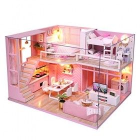 CUTEROOM Maison de poupée Miniature Maison de Poupée Bois en Kit avec Mobilier et Musique Maison Modèle pour Les Filles Et Le