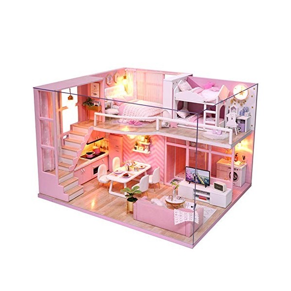 CUTEROOM Maison de poupée Miniature Maison de Poupée Bois en Kit avec Mobilier et Musique Maison Modèle pour Les Filles Et Le