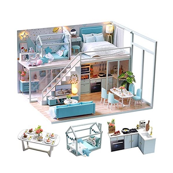 CUTEROOM Maison de poupée Miniature Maison de Poupée Bois en Kit avec Mobilier et Musique Maison Modèle pour Les Filles Et Le