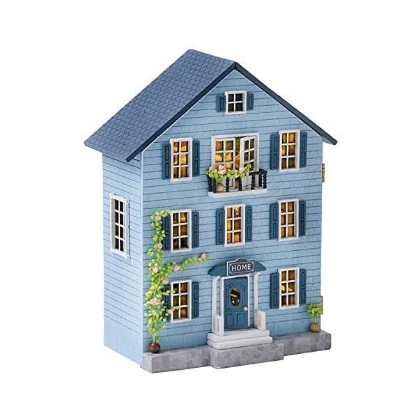 CUTEROOM Maison de poupée Miniature Maison de Poupée Bois en Kit avec Mobilier et Lumière LED Maison Modèle pour Les Filles E