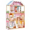 KidKraft Maison de Poupée en Bois Charlotte incluant Accessoires et Mobilier Classique, 3 Étages de Jeu avec Lit à Baldaquin 