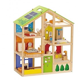 Hape Maison de Poupées Toute Saison Meublée - Pour Enfants 2 ans et Plus - Idéale pour Jeux de Rôle, Communication et Échange
