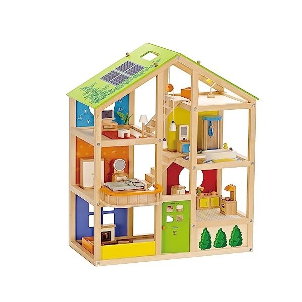 Hape Maison de Poupées Toute Saison Meublée - Pour Enfants 2 ans et Plus - Idéale pour Jeux de Rôle, Communication et Échange