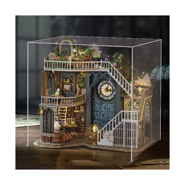 TOPBSFARNY Mini maison magique à monter soi-même, maison de poupée en bois 3D avec housse anti-poussière et LED, idée de cham