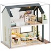 CUTEBEE Miniature avec des Meubles de Maison de poupée, kit DIY Dollhouse en Bois Ainsi Que la poussière et, 1:24 Salle créat