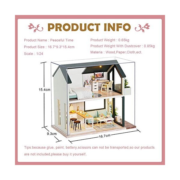 CUTEBEE Miniature avec des Meubles de Maison de poupée, kit DIY Dollhouse en Bois Ainsi Que la poussière et, 1:24 Salle créat