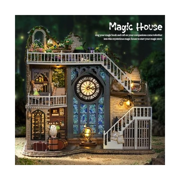 CUTEBEE Maison Miniature DIY Kit avec Housse Anti Poussière,Maison de poupée en Bois avec Meubles et lumières LED,kit modèle 