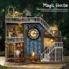 CUTEBEE Maison Miniature DIY Kit avec Housse Anti Poussière,Maison de poupée en Bois avec Meubles et lumières LED,kit modèle 