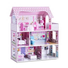 Giantex Maison de Poupées en Bois à 3 Etages, Maison de Rêves avec Accessoires Meubles de Jeu, Adaptés pour Enfants Fille, Ro