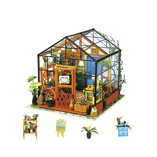 Rolife Maison de Poupée Greenhouse 3D Modèle de Bricolage avec des Lumières Miniature en Bois Kits-Top Noël Cadeaux pour Les 