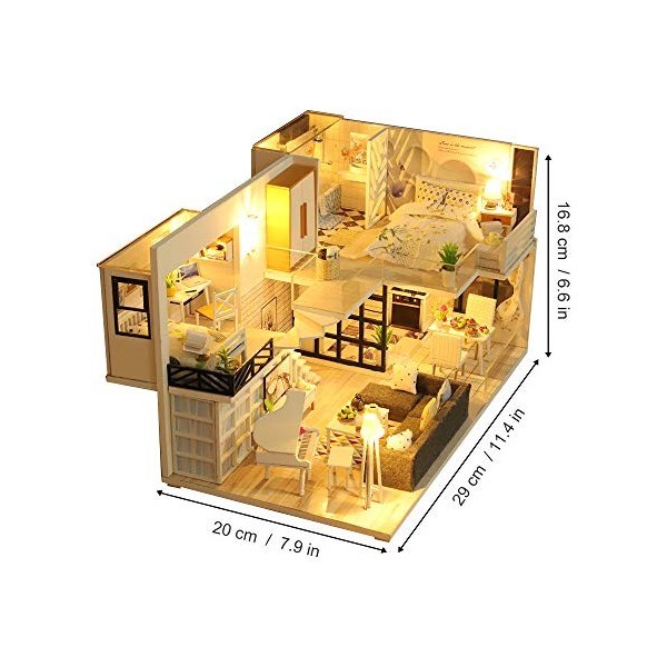 GuDoQi DIY Maison Miniature, 3D Maison Poupee Bois Kit avec Meubles et Musique, Lumière LED, Kit de Modèle Fait À La Main À C
