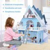 DREAMADE Maison de Poupées de 3 Étages, Meuble de Poupées pour Enfants avec Chambre, Cuisine et Salon, 15 Accessoires de Meub