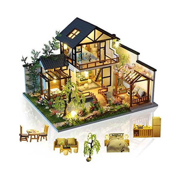 Cuteefun DIY Kit de Maison de Poupées Miniature a Construire en Bois vec Meubles Musique et Outils, Cadeau de Modèle de Maiso