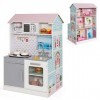 COSTWAY Maison de Poupée en Bois et Cuisine 2 en 1 Double Face pour Enfants 3 Ans+ avec Son Lumières Accessoires 3 Étages Jou