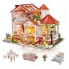 Cuteefun DIY Maison Miniature a Construire, Miniature Maison de Poupée Bois en Kit avec Musique et Mobilier, Cadeau Femme, Ca