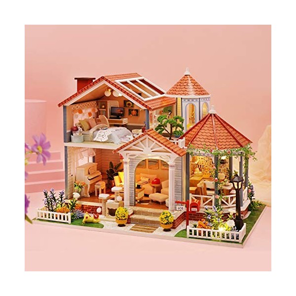 Cuteefun DIY Maison Miniature a Construire, Miniature Maison de Poupée Bois en Kit avec Musique et Mobilier, Cadeau Femme, Ca