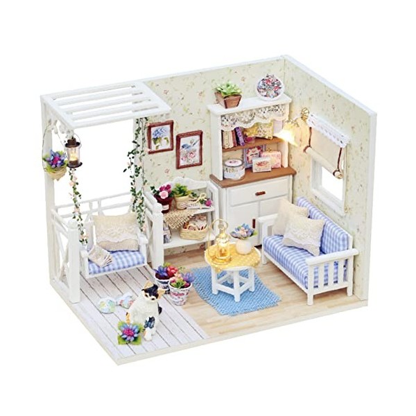 CUTEROOM Kit Miniature en Bois Fait Main de Maison de poupée de DIY - modèle de Salon de LED et Tous Les Meubles