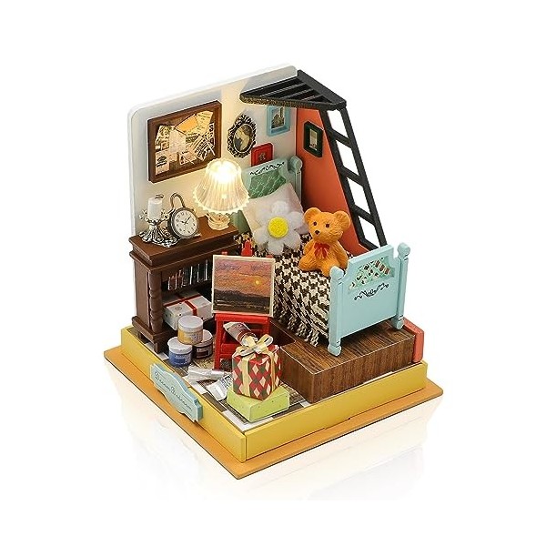 Cuteefun Maquette Maison Miniature pour Construire, DIY Maison de Poupée Miniature Bois en Kit avec Meubles, Cadeau danniver