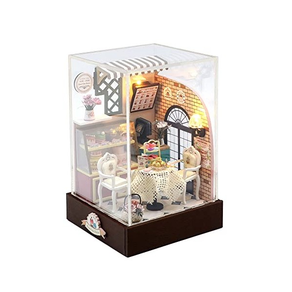 DIY Street Corner Shop Maison de poupée avec Housse Anti-poussière et lumière LED, échelle 1:24, Artisanat créatif, Cadeau po