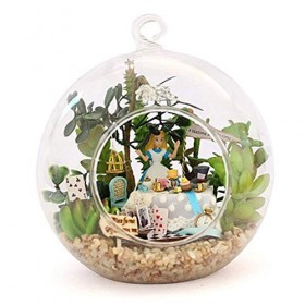 erhumama DIY maison de poupée miniature kit boule de verre poupées maison meubles LED lumières micro paysage modèle créatif c