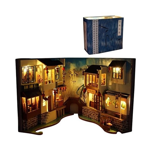 DIY Book Nook Kit | Kit De Maison De Poupées Miniatures avec Meubles Et Lumière LED | Allée Décorative Dinsertion De Livre D