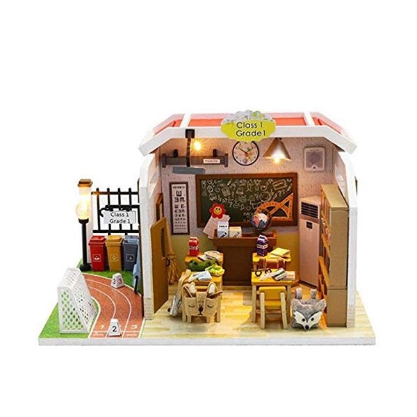 MARKELL M907 Nouvelle Salle de Classe PoupéE Miniatura en Bois Meubles de Maison Miniatures en Bois pour Les Cadeaux dannive