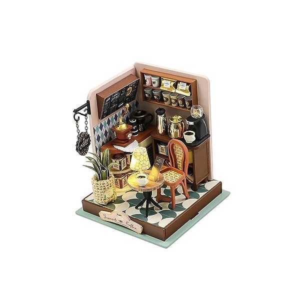 Oshhni Kits de Maison de poupée Miniatures artisanaux, modèle de Maison de poupée, lumières LED, Cadeaux danniversaire Moder