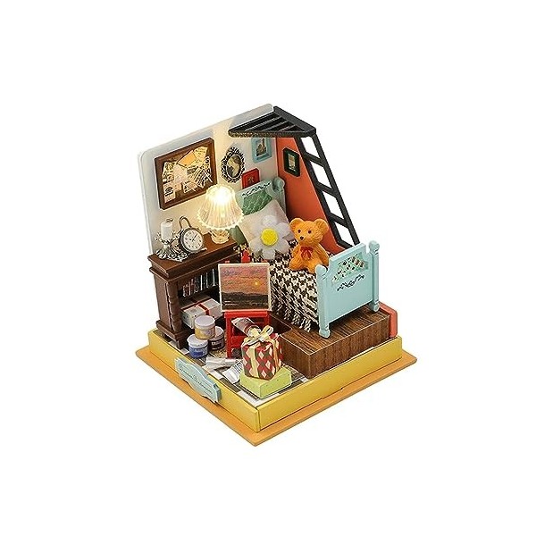 Perfeclan Maison de poupée Miniature Artisanale, Petit modèle de Maison de poupée avec lumières LED, décoration dintérieur c