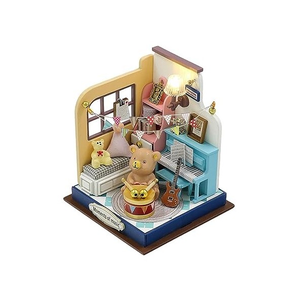 Sharplace Maison de poupée Miniature Artisanale, Puzzle 3D avec lumières LED, décor de Bureau, Jouet éducatif à Assembler soi