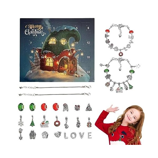 Lot de 5 calendriers de lAvent de Noël - Kit de fabrication de bracelets pour créer une atmosphère de Noël avec 24 tiroirs e