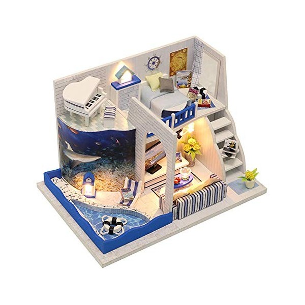 erhumama Maison de poupée 3D à monter soi-même en bois avec housse anti-poussière - Puzzle jouet - Cadeau danniversaire