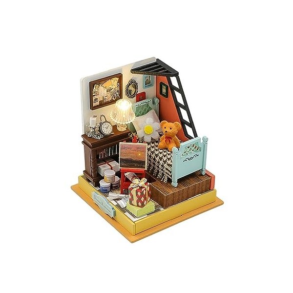 Folpus Maison de poupée Miniature à Monter soi-même, Puzzle 3D avec lumières LED, boîte de Chambre en Bois, Artisanat, Jouets