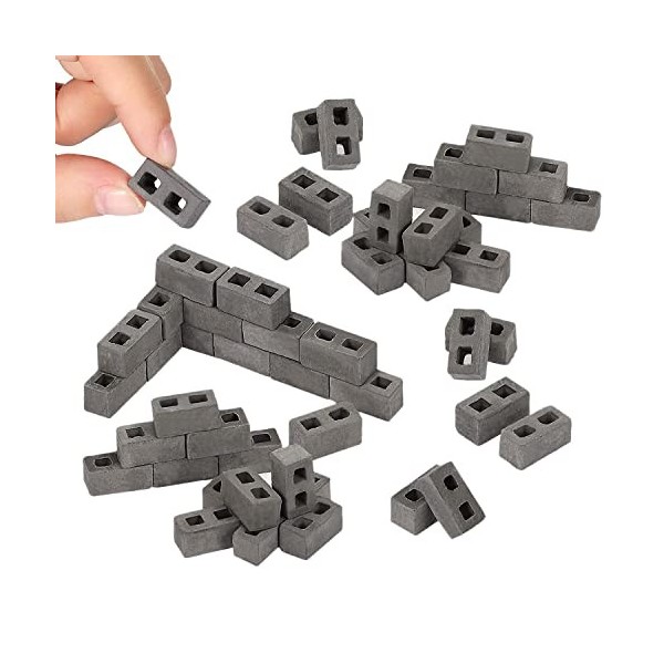 Ketogauu Lot de 60 mini briques Cinder Blocks - Échelle 1:12 - Mini briques en béton miniatures - Petits paysages - Accessoir