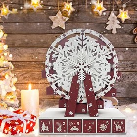 Calendrier de lAvent de Noël 2022 |Calendrier de lavent en bois de Noël avec tiroirs, style grande roue avec tiroirs, décor