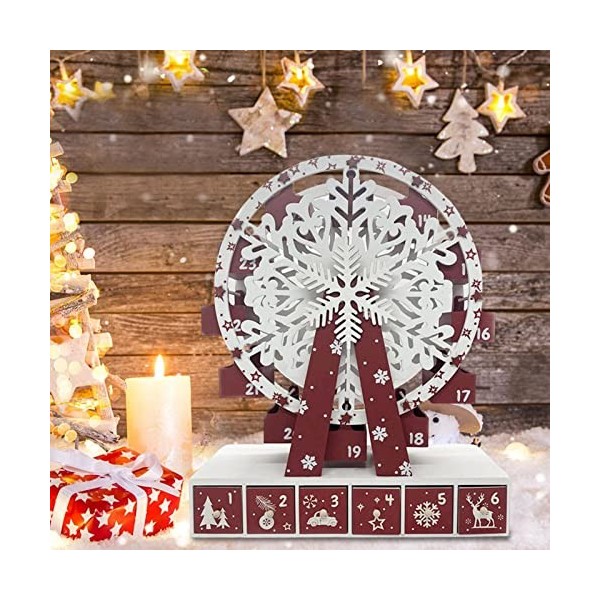 Calendrier de lAvent de Noël 2022 |Calendrier de lavent en bois de Noël avec tiroirs, style grande roue avec tiroirs, décor