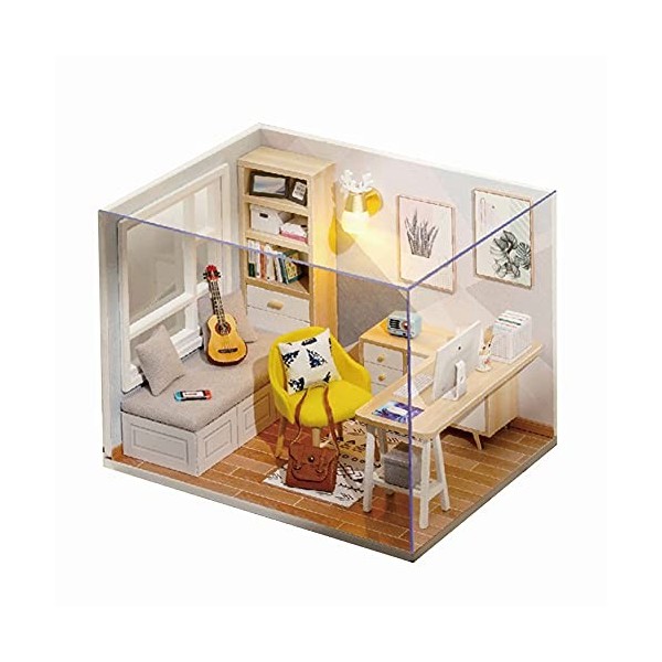 Fiorky Maison de poupée miniature 3D en bois faite à la main pour décoration de chambre B 