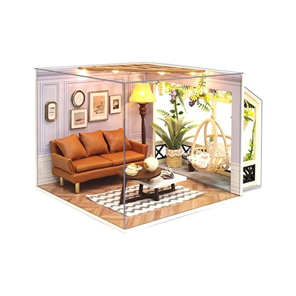 Fiorky Maison de poupée miniature 3D en bois faite à la main pour décoration de chambre B 