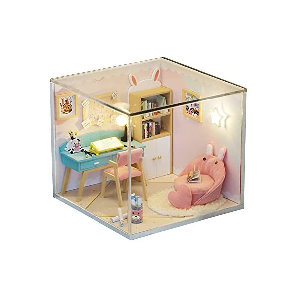 Fiorky Maison de poupée miniature 3D en bois faite à la main pour décoration de chambre B 