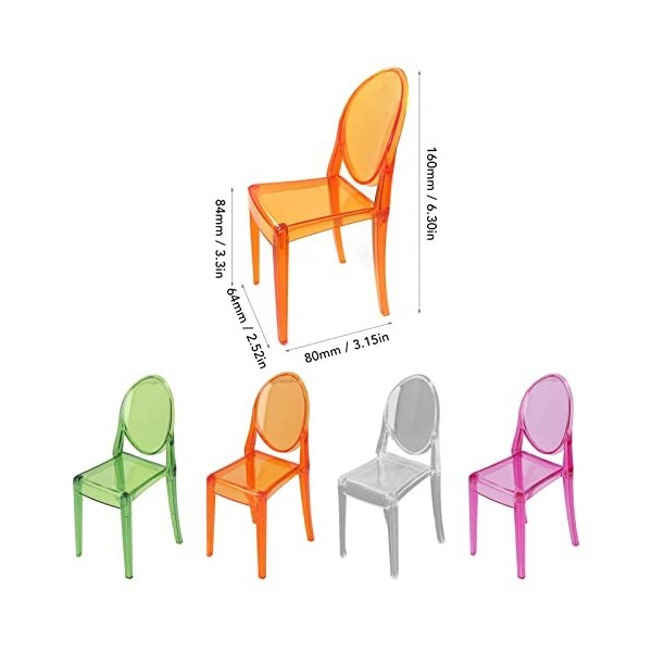 BALRAJ Mini Chaise en Plastique 4 Pièces, Chaises De Maison De Poupée 1:12, Modèle De Chaise Miniature Décorative à Haute Sim