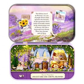 Dynamicoz maison poupée miniature 3D - Boîte métallique rétro - 3 modèles théâtre - construction créatif - Idée cadeau Noël e