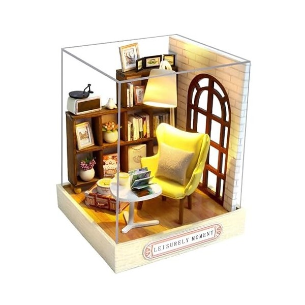 Enfants Bricolage Maisons de poupées Miniatures en Bois Petite Maison Cadeau Jouets Roombox Maison de poupée Meubles boîte th