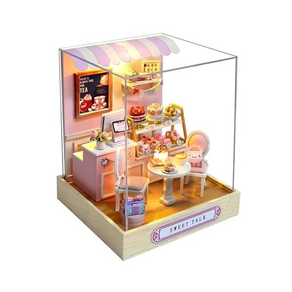 Enfants Bricolage Maisons de poupées Miniatures en Bois Petite Maison Cadeau Jouets Roombox Maison de poupée Meubles boîte th