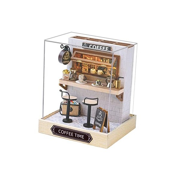 perfk Bricolage en Bois Miniature Maison de poupée Mini Maison modèle Woodcrafts Jouets avec lumières décorations 3D Puzzles 