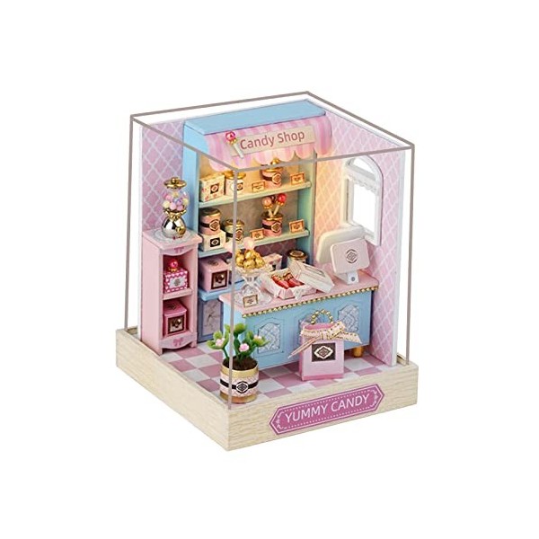 perfk Bricolage en Bois Miniature Maison de poupée Mini Maison modèle Woodcrafts Jouets avec lumières décorations 3D Puzzles 