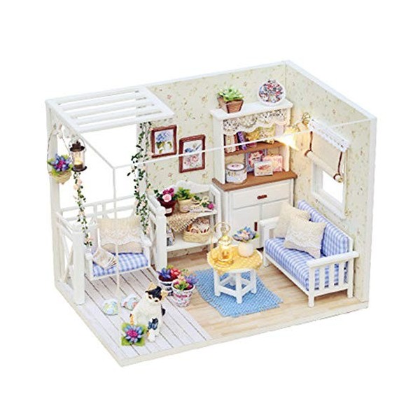 HUIOP kit de Bricolage, Miniature de Maison de poupée avec des Meubles Kit de Maison de poupée Bricolage Mini Cadeaux Maison 