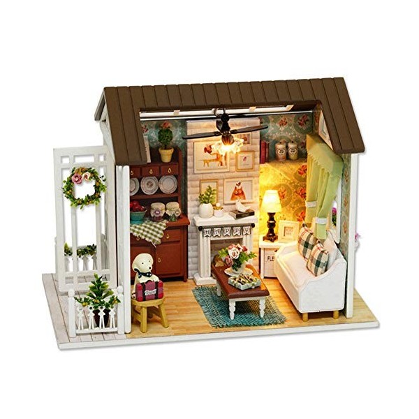 LIJUNSS Kit de Maison de poupée Miniature Bricolage Kit Maison Miniature Maison de poupée Jouet avec lumière LED Chalet en Bo